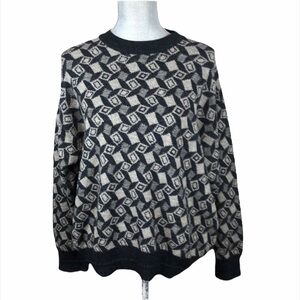 Pronto- Uomo Vintage Italian Wool Blend Geometric Print Grandpa Sweater